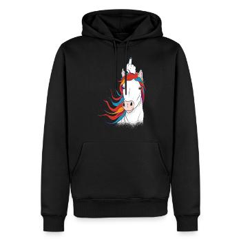 Un majeur de licorne - Sweat à capuche Premium bio Homme - noir - Devant - Nico (187cm)