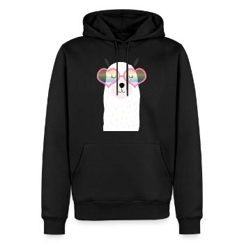 Llama, Rainbow, Sunglasses, Pride, Love, Heart - Men’s Premium Organic Hoodie - black - Front - Nico (187cm)