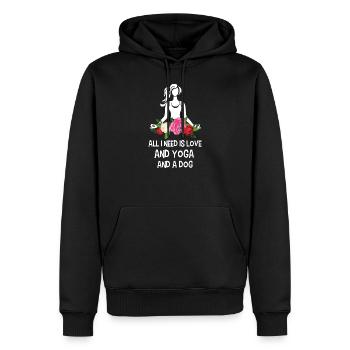 Yoga Hunde - Männer Premium Bio Hoodie - Schwarz - Vorne - Nico (187cm)