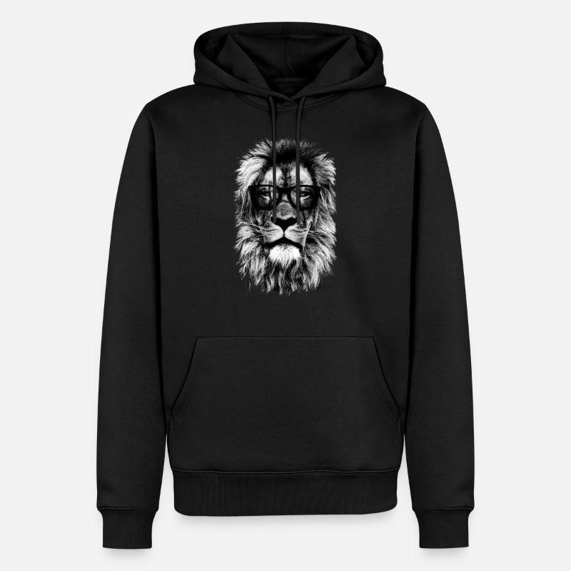 Hipster Löwe - Männer Premium Bio Hoodie - Schwarz