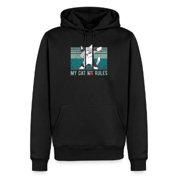 Chat à pois drôle MON CHAT MES RÈGLES - Sweat à capuche Premium bio Homme - noir - Devant - Nico (187cm)