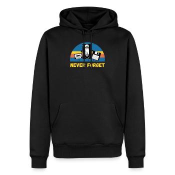 Niemals Banddisketten-Video-Retro-Party vergessen - Männer Premium Bio Hoodie - Schwarz - Vorne - Nico (187cm)