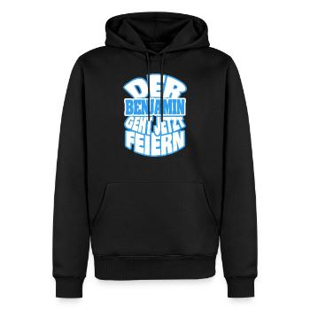 Benjamin - Männer Premium Bio Hoodie - Schwarz - Vorne - Nico (187cm)