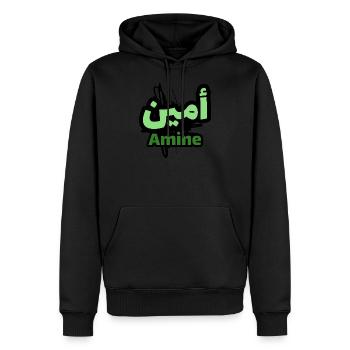 Amin in arabischer Schrift - Männer Premium Bio Hoodie - Schwarz - Vorne - Nico (187cm)
