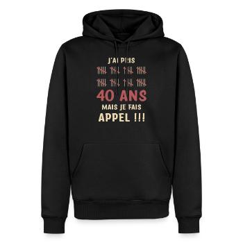 40 ans anniversaire - Sweat à capuche Premium bio Homme - noir - Devant - Nico (187cm)
