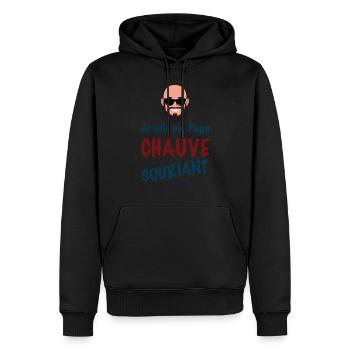 Papa chauve souriant - Sweat à capuche Premium bio Homme - noir - Devant - Nico (187cm)