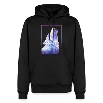 Heulender Wolf Berg - Männer Premium Bio Hoodie - Schwarz - Vorne - Nico (187cm)