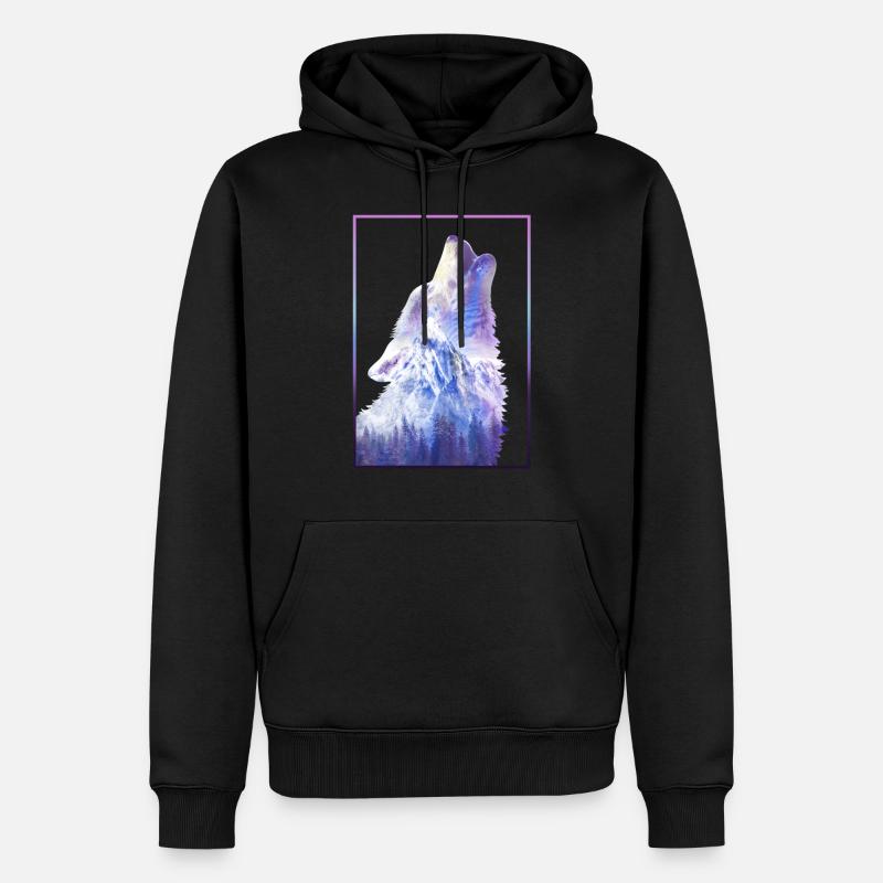 Heulender Wolf Berg - Männer Premium Bio Hoodie - Schwarz