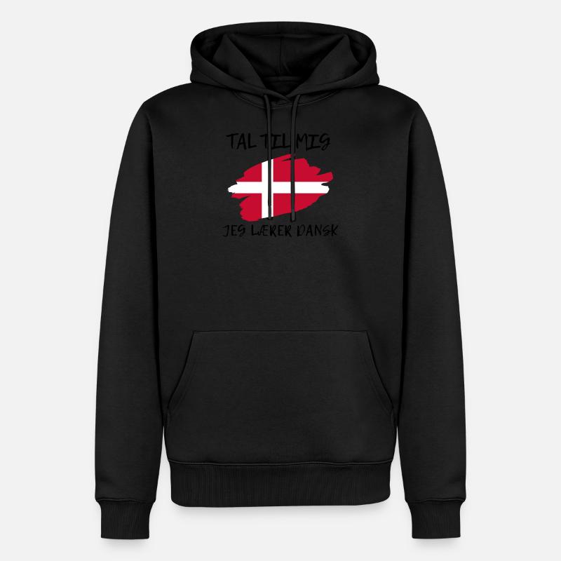 Sprich mit mir - ich lerne Dänisch - Männer Premium Bio Hoodie - Schwarz