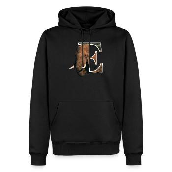 E Elephant alphabet animaux - Sweat à capuche Premium bio Homme - noir - Devant - Nico (187cm)