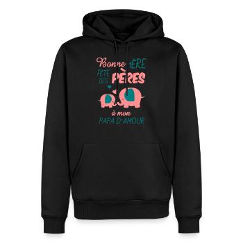 bonne 1ere fete des peres - Sweat à capuche Premium bio Homme - noir - Devant - Nico (187cm)