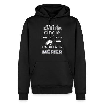 Barbier citation humour cadeau métier - Sweat à capuche Premium bio Homme - noir - Devant - Nico (187cm)
