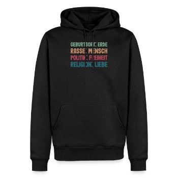 Jesus Geburtsort Erde Rasse Mensch Religion Liebe - Männer Premium Bio Hoodie - Schwarz - Vorne - Nico (187cm)