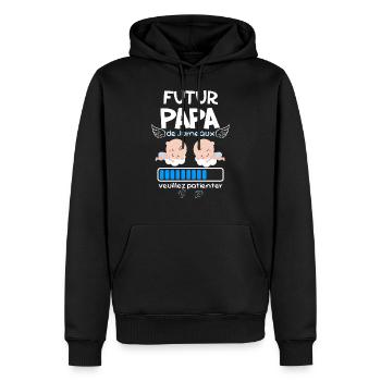 8 - futur papa jumeaux adorables.png - Sweat à capuche Premium bio Homme - noir - Devant - Nico (187cm)
