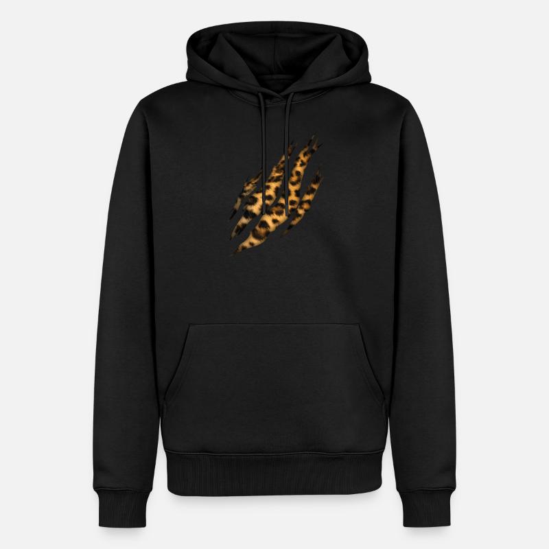 Kralle Leopard Fell Muster - Männer Premium Bio Hoodie - Schwarz