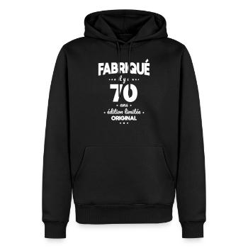 Anniversaire 70 ans - Fabriqué il y a 70 ans - Sweat à capuche Premium bio Homme - noir - Devant - Nico (187cm)