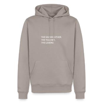 The Grandmother The Teacher The Legend - Men’s Premium Organic Hoodie - taupe - Front - Nico (187cm)