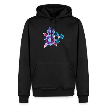 Hypnotic flowers - Fleurs néons - Sweat à capuche Premium bio Homme - noir - Devant - Nico (187cm)