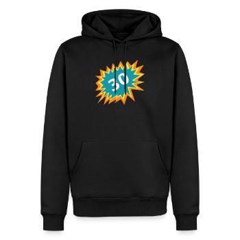 30e anniversaire, autocollant Burst - Sweat à capuche Premium bio Homme - noir - Devant - Nico (187cm)