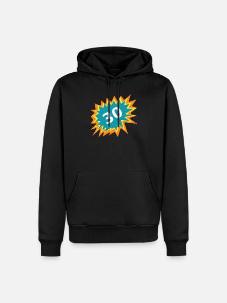30th Birthday, Burst Sticker - Men’s Premium Organic Hoodie - black