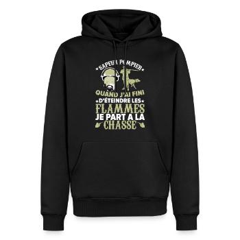 Sapeur pompier qui part à la chasse éteins flammes - Sweat à capuche Premium bio Homme - noir - Devant - Nico (187cm)