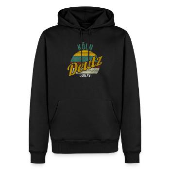 Kölsche Veedel - Köln-Deutz - Männer Premium Bio Hoodie - Schwarz - Vorne - Nico (187cm)