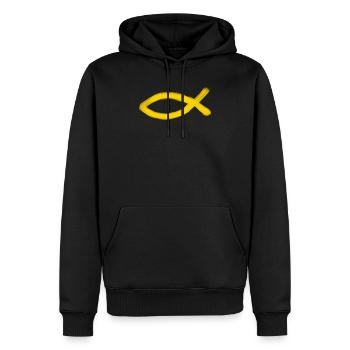 poisson Jésus jaune poisson Ichthys poisson - Sweat à capuche Premium bio Homme - noir - Devant - Nico (187cm)