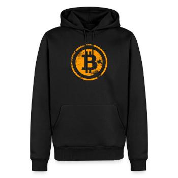 Vintage Bitcoin Logo BTC VINTAGE - Sweat à capuche Premium bio Homme - noir - Devant - Nico (187cm)