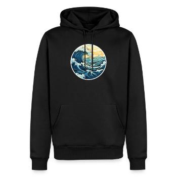 Japanische Welle – Vintage Hokusai Meer Stil - Männer Premium Bio Hoodie - Schwarz - Vorne - Nico (187cm)
