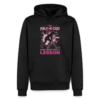 Joueur de hockey sur gazon - Sweat à capuche Premium bio Homme - noir - Devant - Nico (187cm)