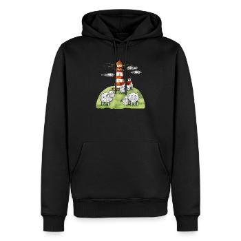 Leuchtturm und Schafe I Nordsee Ostsee Küste - Männer Premium Bio Hoodie - Schwarz - Vorne - Nico (187cm)