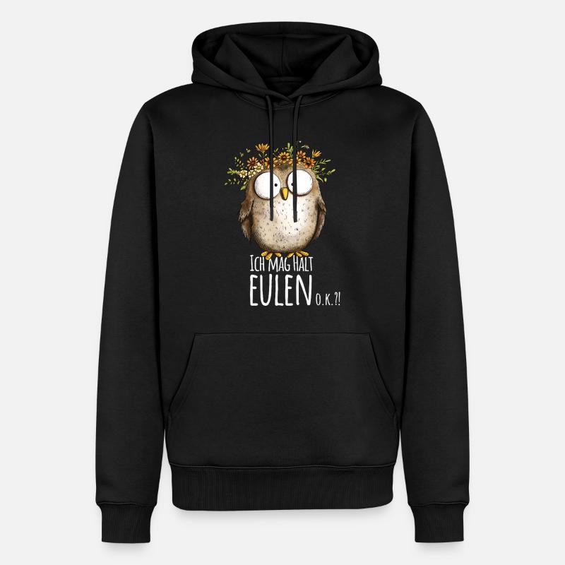 Eule mit Spruch Ich Mag Halt Eulen - Männer Premium Bio Hoodie - Schwarz