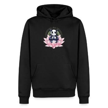 Panda méditant sur fleur de lotus - Sweat à capuche Premium bio Homme - noir - Devant - Nico (187cm)