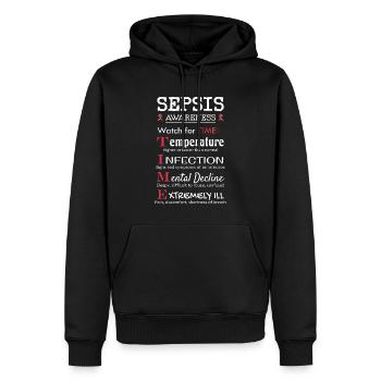 Sepsis Aufklärung - Achte auf TIME Leitfaden - Männer Premium Bio Hoodie - Schwarz - Vorne - Nico (187cm)