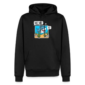 The nice shark says hello happily! Say hi to the shark! - Men’s Premium Organic Hoodie - black - Front - Nico (187cm)