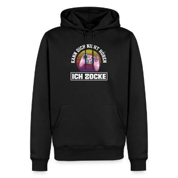 Je ne t’entends pas, je joue des manettes - Sweat à capuche Premium bio Homme - noir - Devant - Nico (187cm)