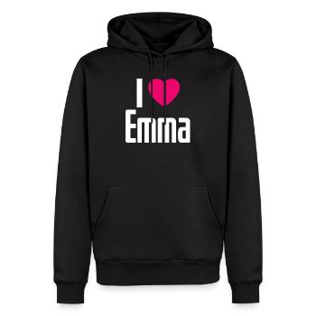 J’aime Emma Coeur rose J’aime Emma - Sweat à capuche Premium bio Homme - noir - Devant - Nico (187cm)
