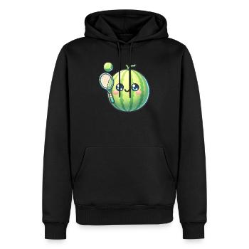 Pastèque kawaii avec raquette de tennis et balle - Sweat à capuche Premium bio Homme - noir - Devant - Nico (187cm)