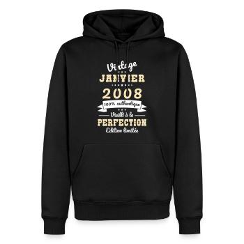 18. Geburtstag – Jahrgang – Januar 2008 - Männer Premium Bio Hoodie - Schwarz - Vorne - Nico (187cm)