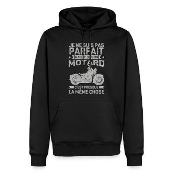 Biker Not Perfect Humor Motorcycle - Men’s Premium Organic Hoodie - black - Front - Nico (187cm)