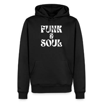 Funk & Souls : Typographie des grooves rétro - Sweat à capuche Premium bio Homme - noir - Devant - Nico (187cm)