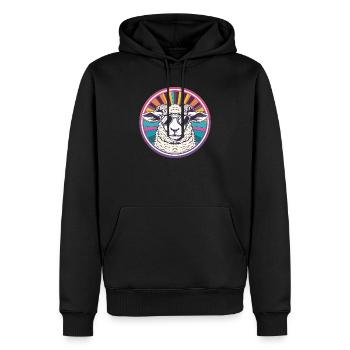 Sonnen-Schaf mit Retro-Sonnenbrille - Männer Premium Bio Hoodie - Schwarz - Vorne - Nico (187cm)