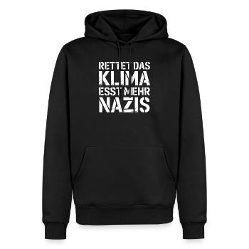 Rettet das Klima esst mehr Nazis - Gegen Rechts - Männer Premium Bio Hoodie - Schwarz - Vorne - Nico (187cm)