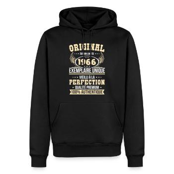 1966 – Einzigartiges Beispiel – Premiumqualität - Männer Premium Bio Hoodie - Schwarz - Vorne - Nico (187cm)