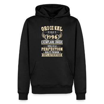 1996 – Exemplaire unique – Qualité premium - Sweat à capuche Premium bio Homme - noir - Devant - Nico (187cm)