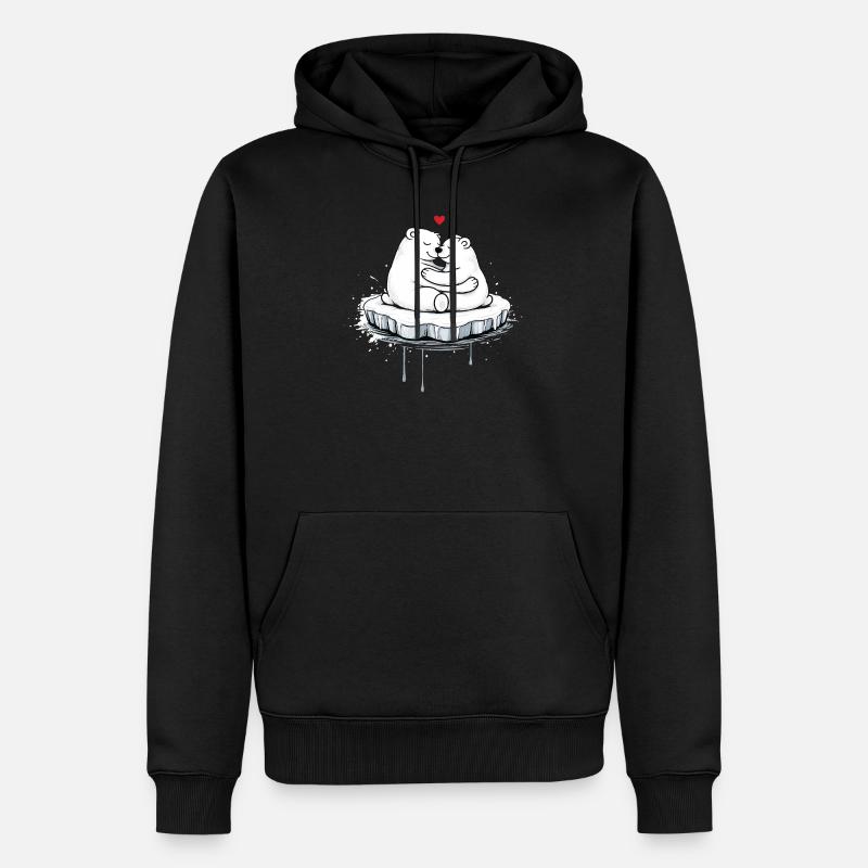Zwei kuschelnde Eisbären auf Eisscholle - Männer Premium Bio Hoodie - Schwarz