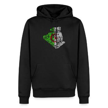 Carte d’Algérie en couleur drapeau et 48 wilayas - Sweat à capuche Premium bio Homme - noir - Devant - Nico (187cm)