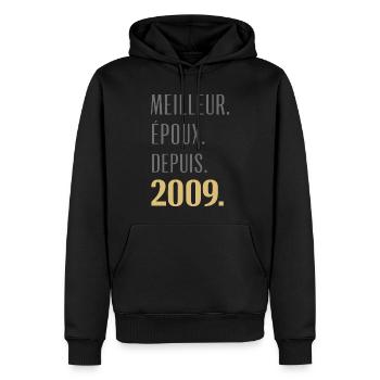 Bester Ehemann seit 2009 Pinke Hochzeit 17 Jahre - Männer Premium Bio Hoodie - Schwarz - Vorne - Nico (187cm)