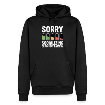 Joke about sociable, exhausted introverts - Men’s Premium Organic Hoodie - black - Front - Nico (187cm)