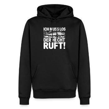 Angler Spruch Hecht - Männer Premium Bio Hoodie - Schwarz - Vorne - Nico (187cm)